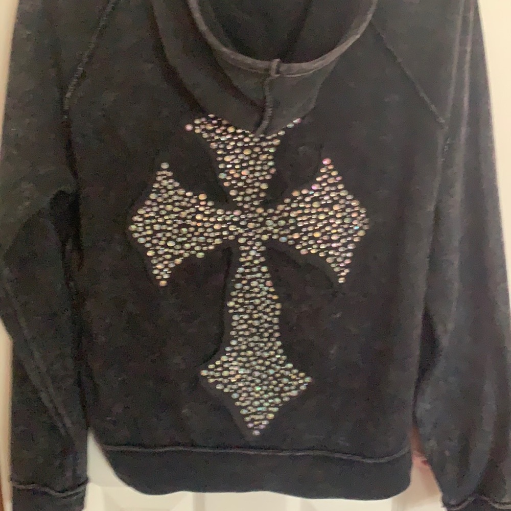 Black Rhinestone Cross Hoodie